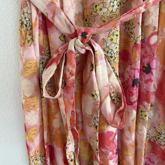 Free People Freddy Tie Mini Dress Floral Sz XL Pink Boho - Picture 5 of 7